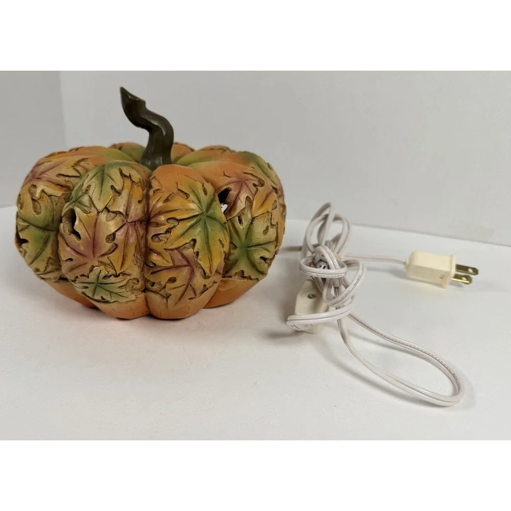 Lighted Resin Pumpkin Plug-In Tabletop Lantern Lamp Pacific Rim Fall Decor